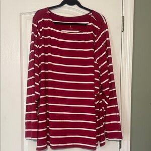Belle by Kim Gravel Women's Striped Long Sleeve Top - Red and White Size 4X